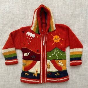 Kid’s Handmade in Peru Alpaca  Zipper Hooded Embroidered Cardigan Size 4 NEW